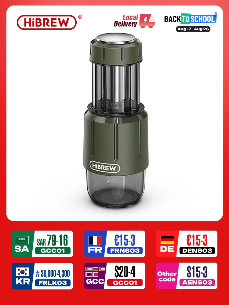 HiBREW 2-in-1 tragbare Kaffeemaschine, manuelle Espressomaschine für heißes/kaltes Wasser für Kapsel- und gemahlenen Handpresse, H4D