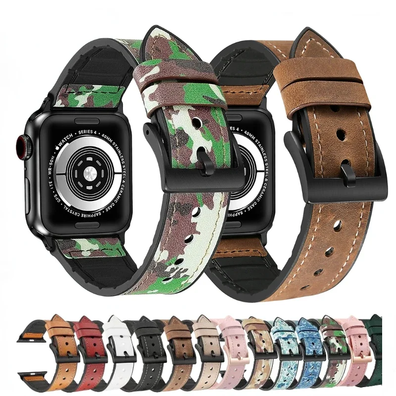 Cinturino in silicone + pelle per Apple watch 49mm 46mm 45mm 41mm 44mm 40mm 42mm cinturino unisex iWatch ultra 10 9 8 7 6 5 4 SE correa