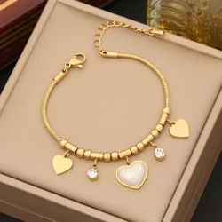 316L Stainless Steel New Fashion Fine Jewelry 9 Styles Beaded Zircon Stone Heart Eye Charm Thick Snake Chain Bracelets For Women