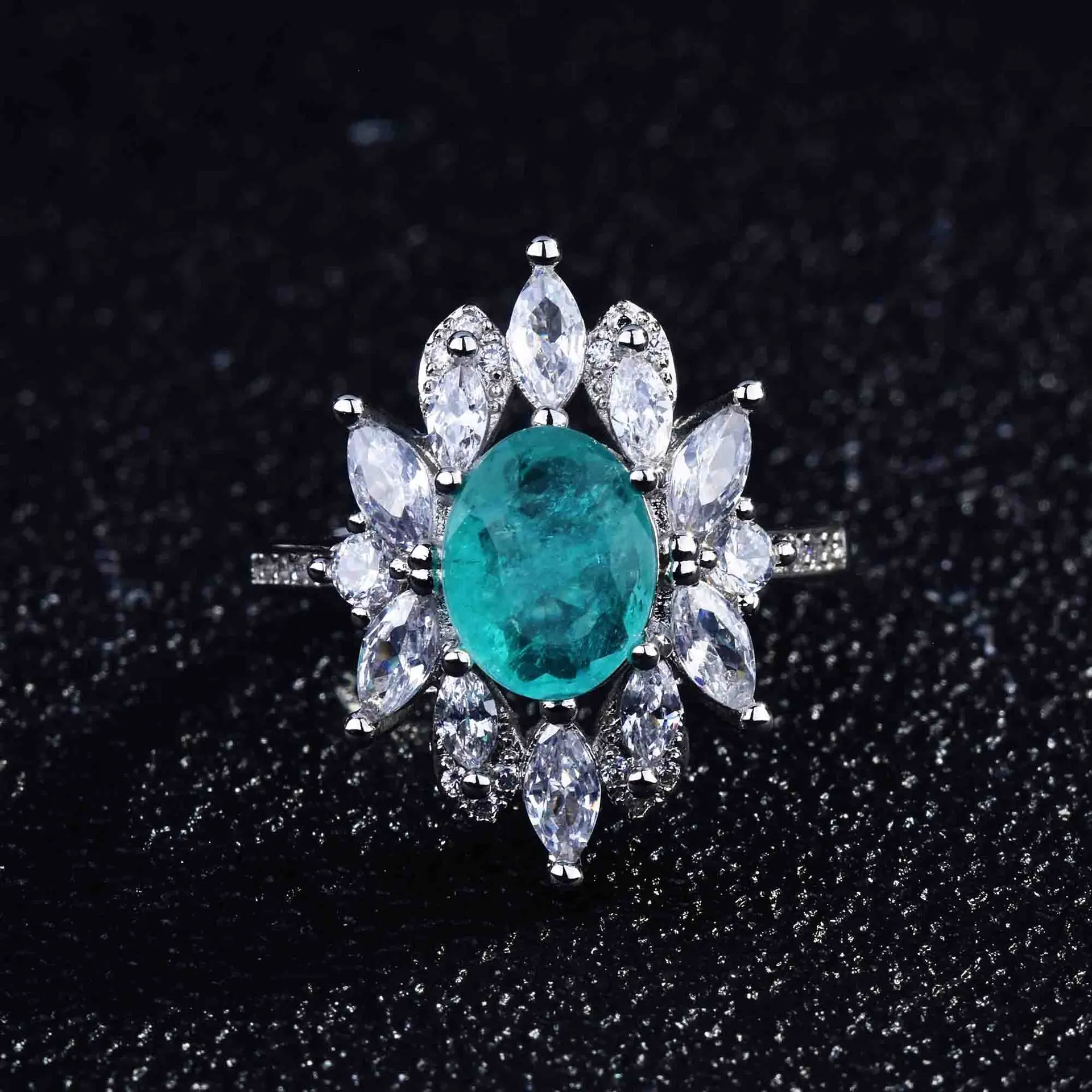 Luxuriöses Geometrisches Parairaite-Edelstein Silberschmuck-Set für Damen mit Miniatur-Diamant-Ensemble – Detail 1