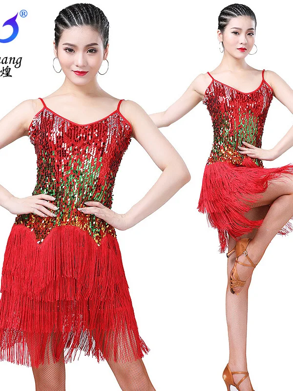 Latin Tanz kleid Tanz kleid Pailletten Quaste Kleid Bühne Performance Kleid Performance Kleid Latin Cha Wettkampf kleid