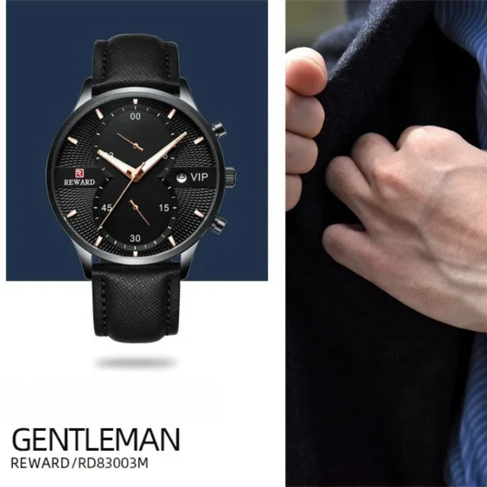 

НАГРАДА 83003M кварцевые кожаные роскошные часы водостойкий календарь хронограф светящиеся часы для мужчин Reloj Hombre Montres Hommes