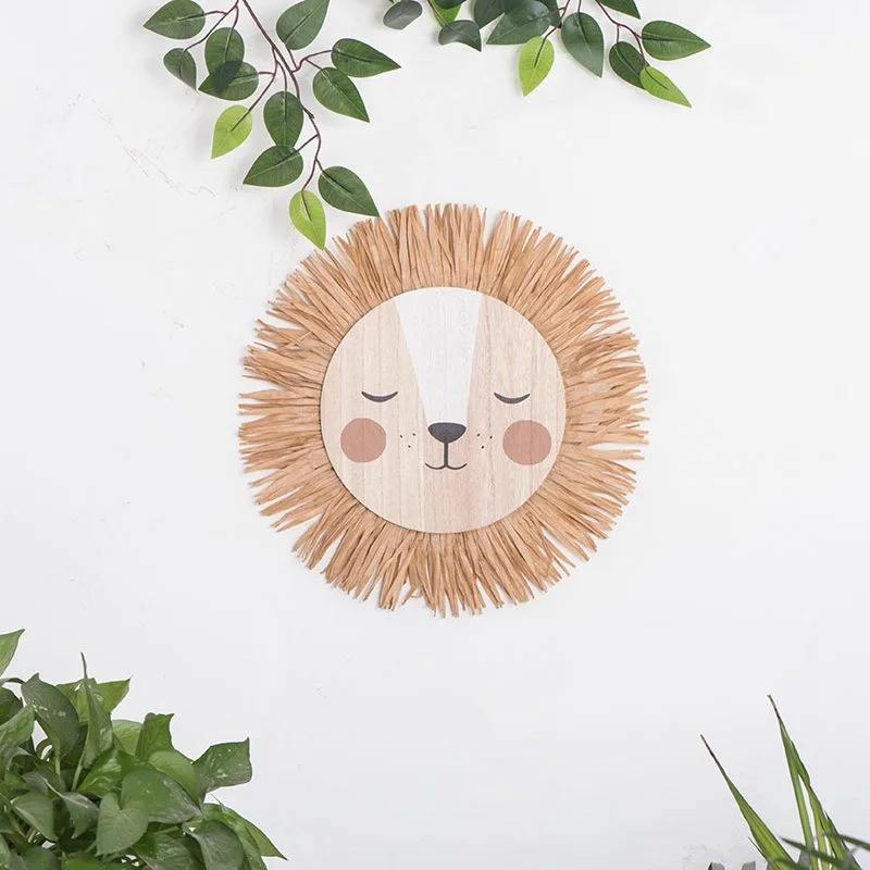 Handwoven Raffia Animal Wall Hanging Decor Nursery Kids Room Bohemian Home Wall Art Cute Cartoon Mobile for Kids Birthday Gift