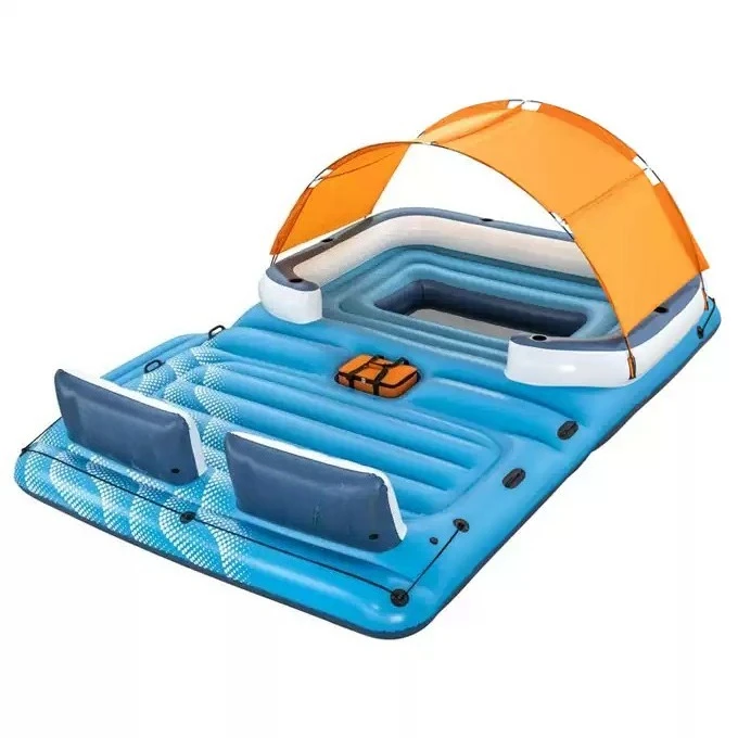 Large Inflatable Floating Island With Awning Adult Household Sea Water Relax Floating Platform Boat