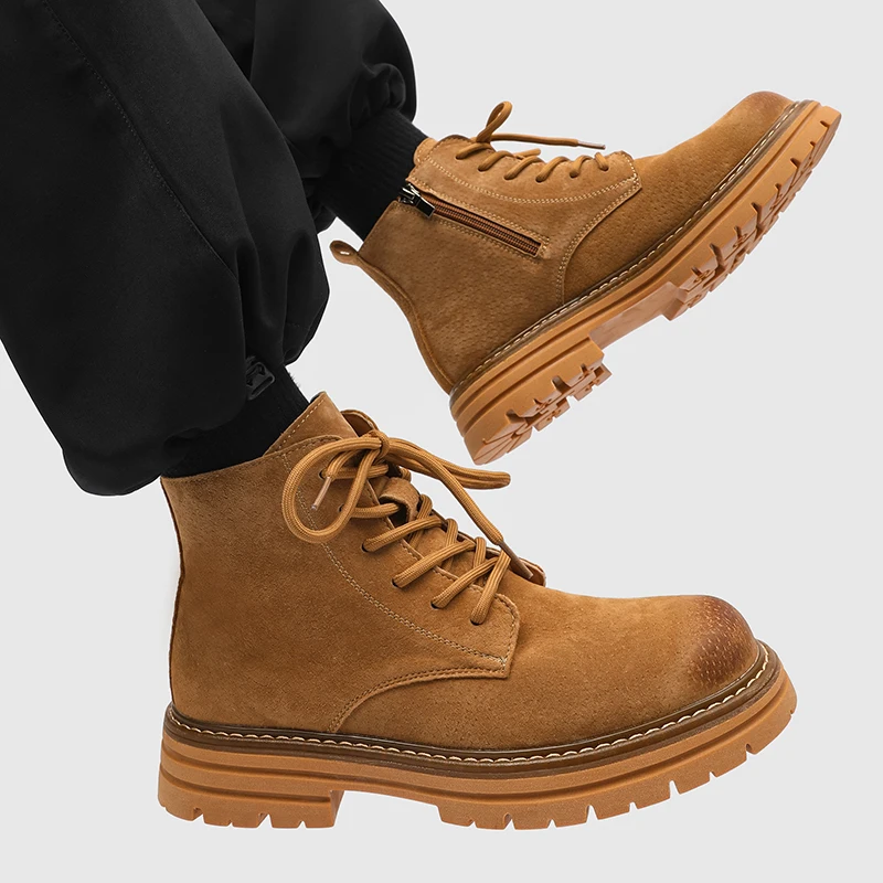 

Мужские высокие ботинки, однотонные удобные классические мужские ботинки на шнуровке с круглым носком