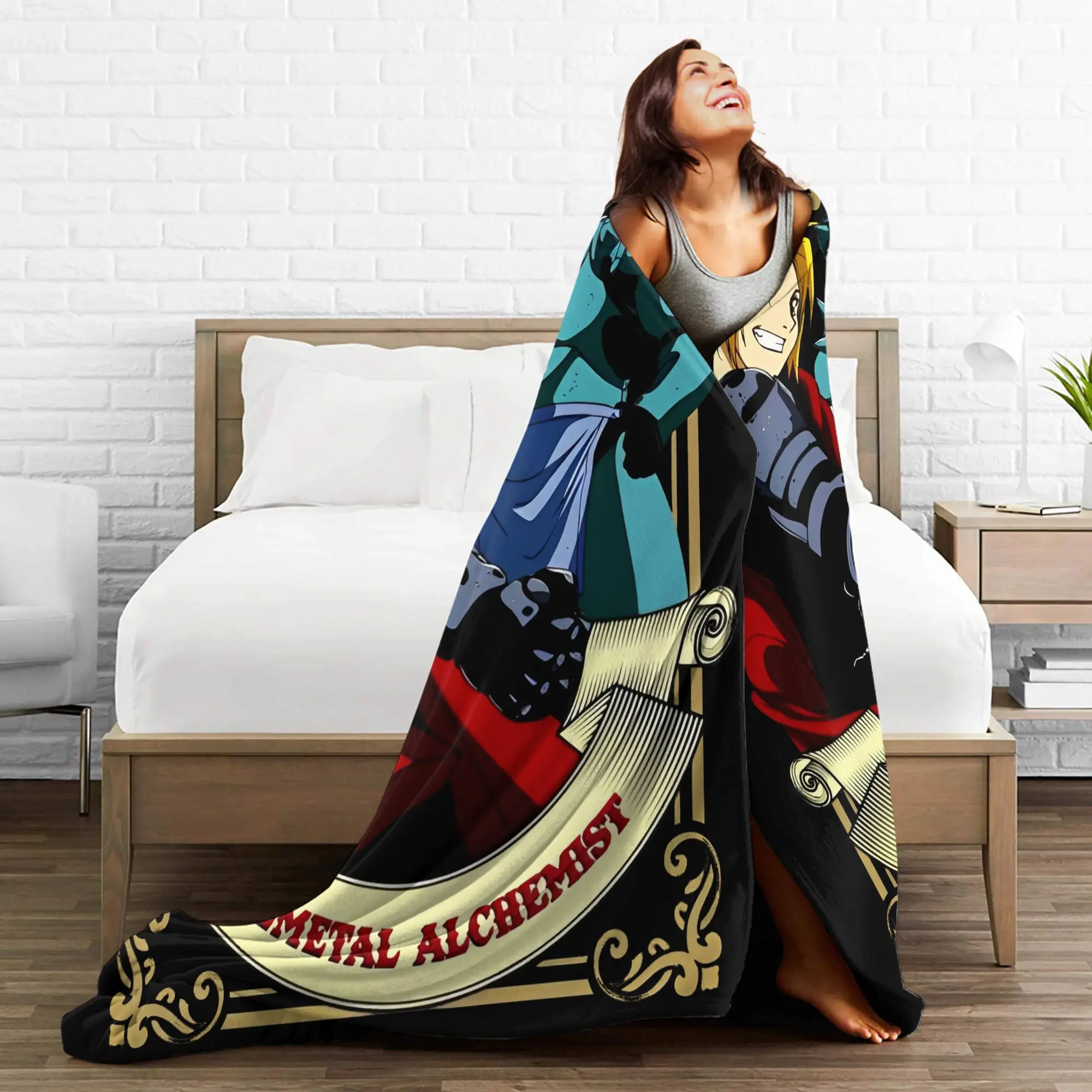 Fullmetal الخيميائي - بطانية محبوكة من إدوارد آند ألفون، بطانيات رمي فائقة النعومة لمفرش سرير للسفر على الطائرة