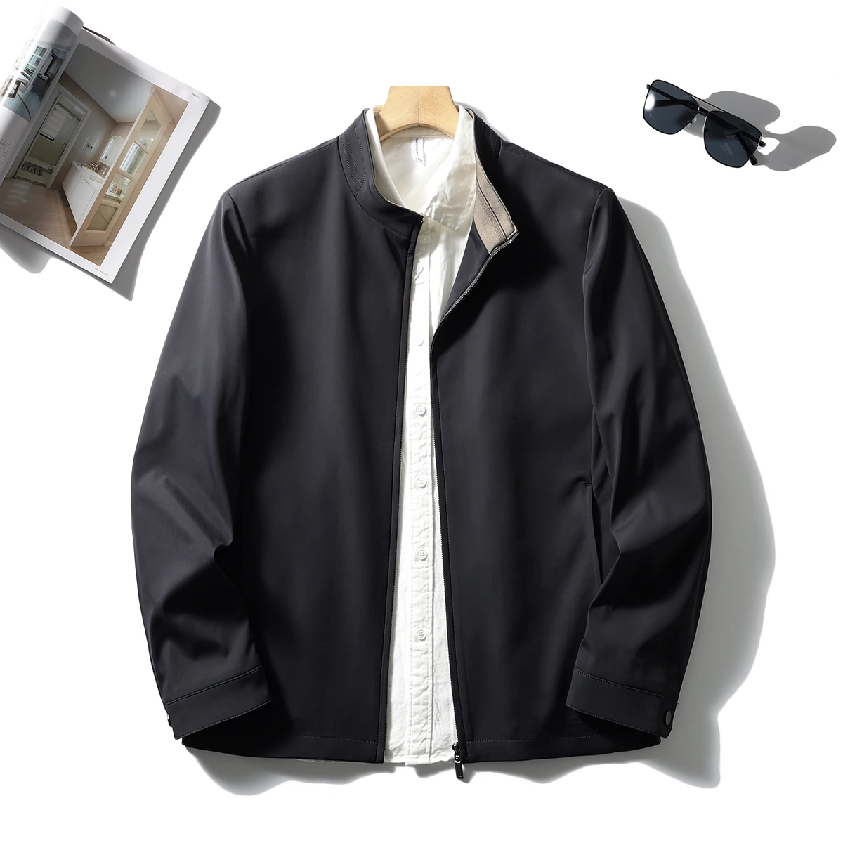 

Smooth Anti-Wrinkle! Qui Sli! Spring New Men's Versatile Commute Stand Collar Busin Casual Jaet Coat