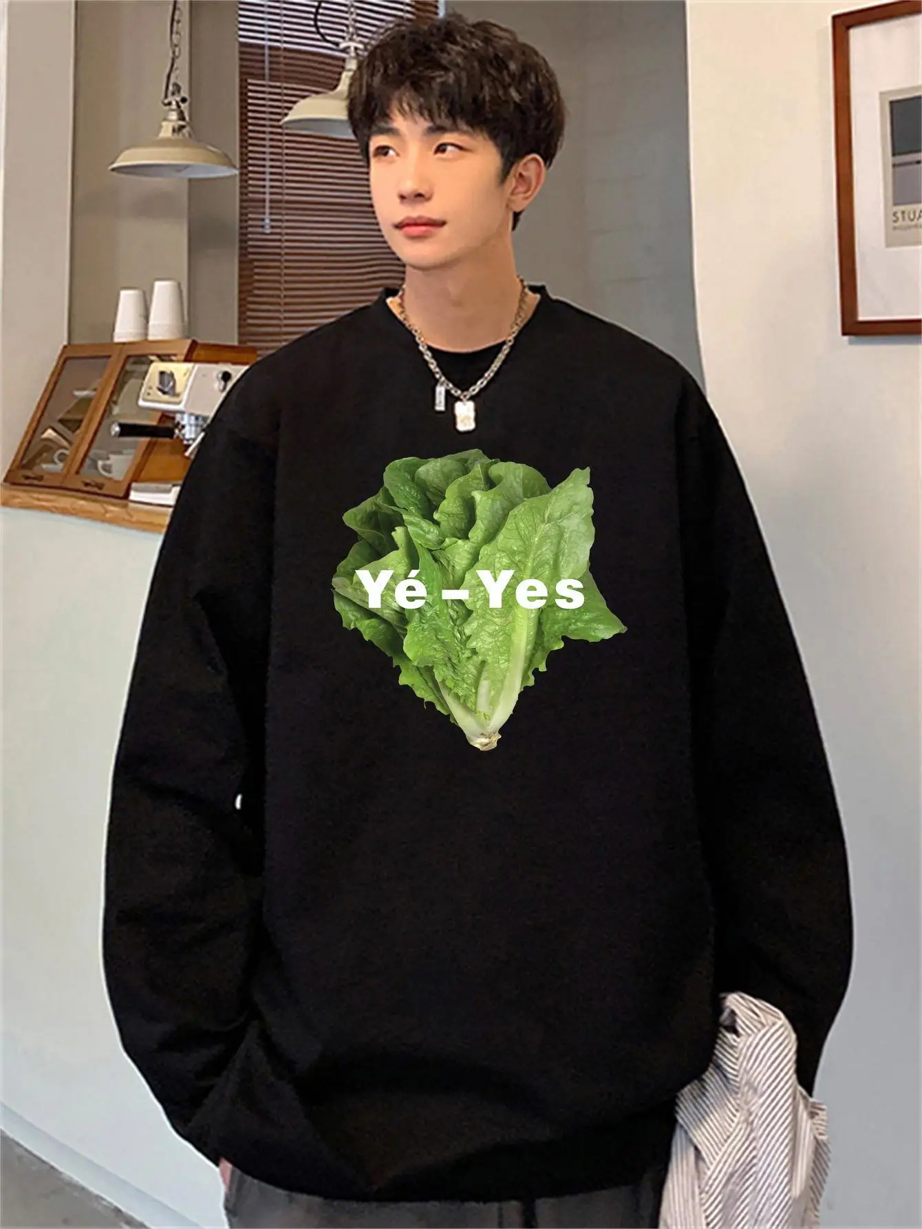 Romaine Lettuce Funny Print Men T-shirt Long Sleeve Fashion Oversize O-neck Tops Clothing Kpop Unisex Y2k Tees Male Streetwear