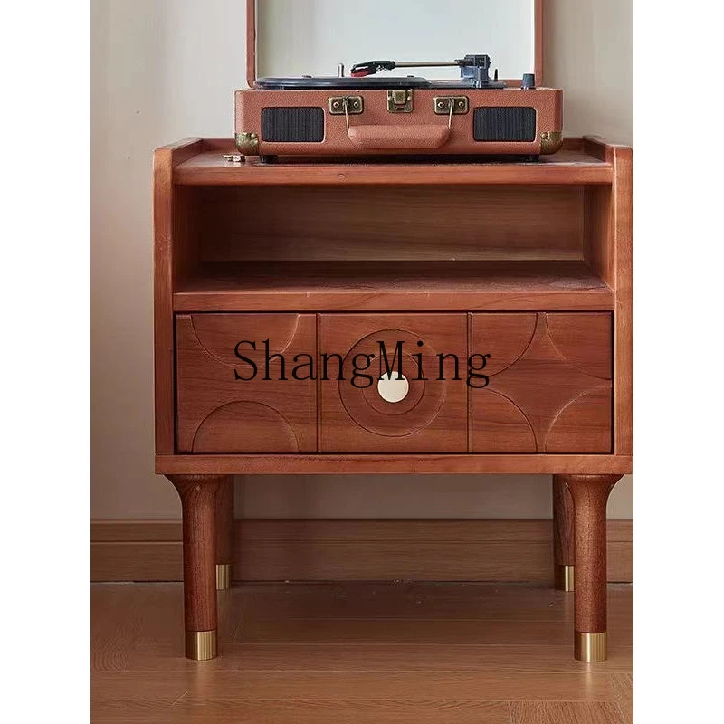 

ZYY solid wood carving flower drawer bedside table antique retro sofa side storage locker coffee table