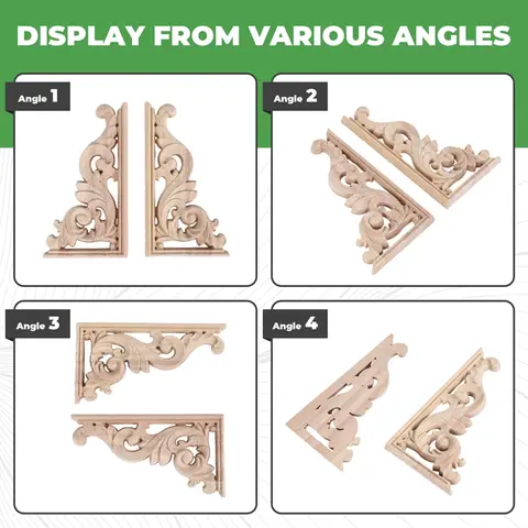 2Pcs Left+Right(Each 1Pcs) Vintage Wooden Carved Corner Onlay Furniture Wall Decor Unpainted Frame Applique