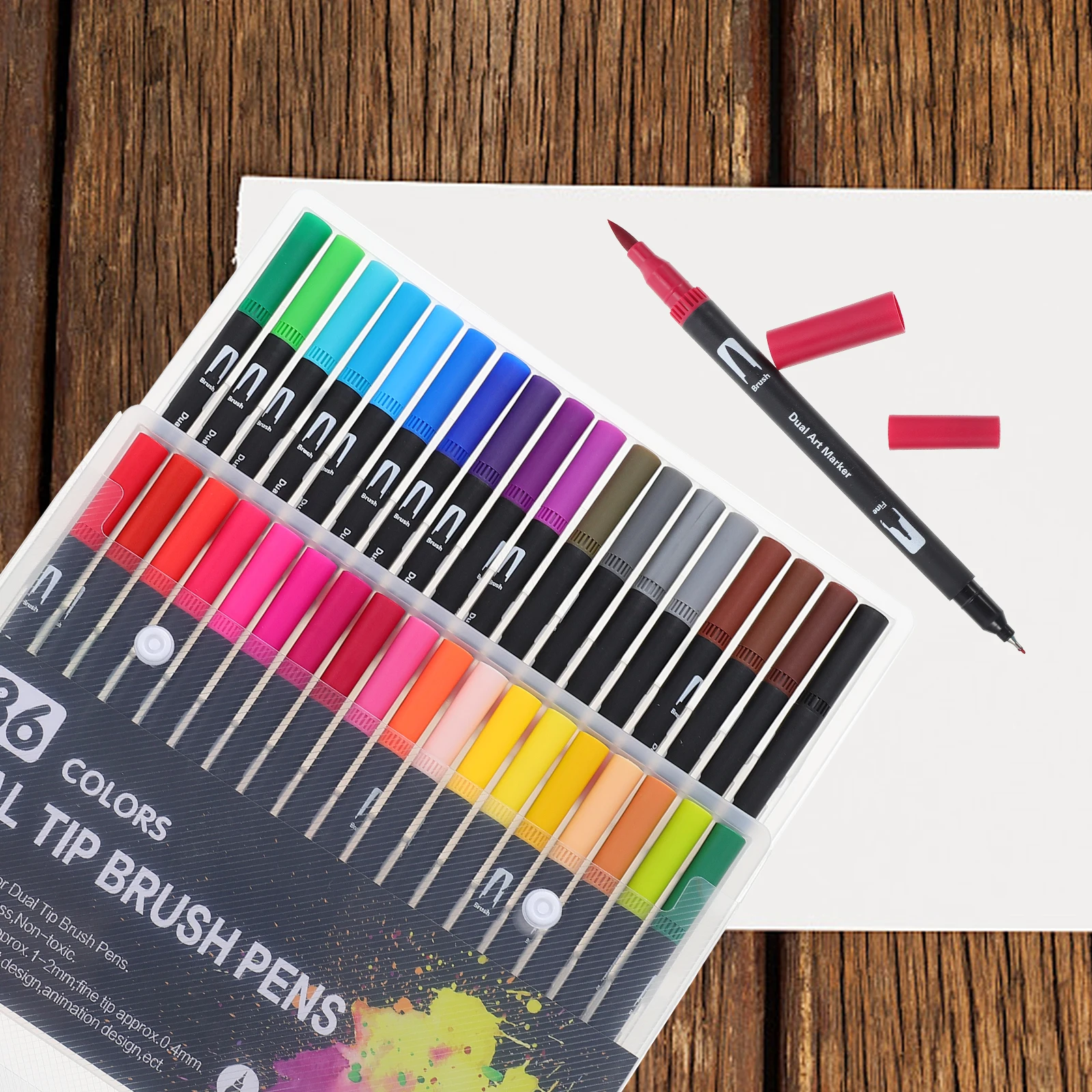 

36pcs Dual Tip Marker Pens Watercolor Brush Adult Coloring Journaling 48 Colors Painting Set Art Supplies