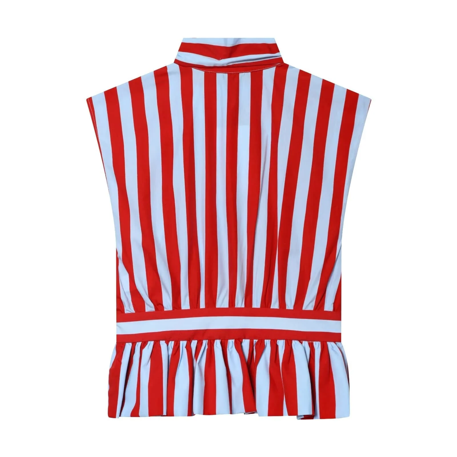 BSAY Streetwear Gestreiftes Hemd für Damen Neu 2026 mit Schleifenkragen Ärmellose Blusen Rüschensaum Knopfleiste Schicke Damen-Oberteile Mujer – Detail 3