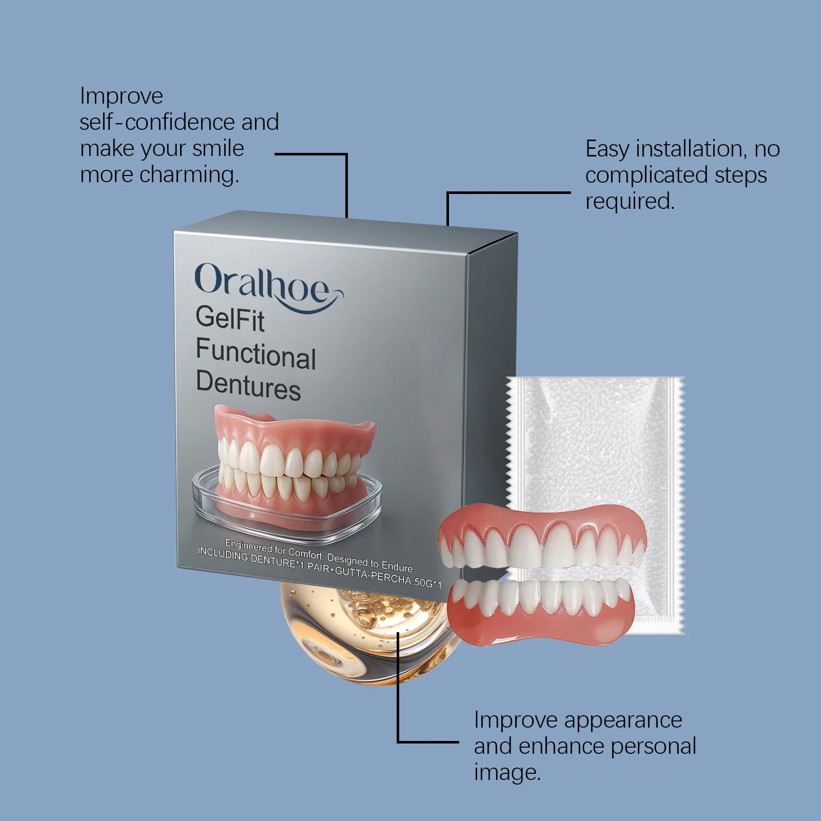 Oralhoe Denture Decoration Set Comfortably Decorates Gaps Between Teeth, Enhances Smile and Beauty, Vacation Tooth Set