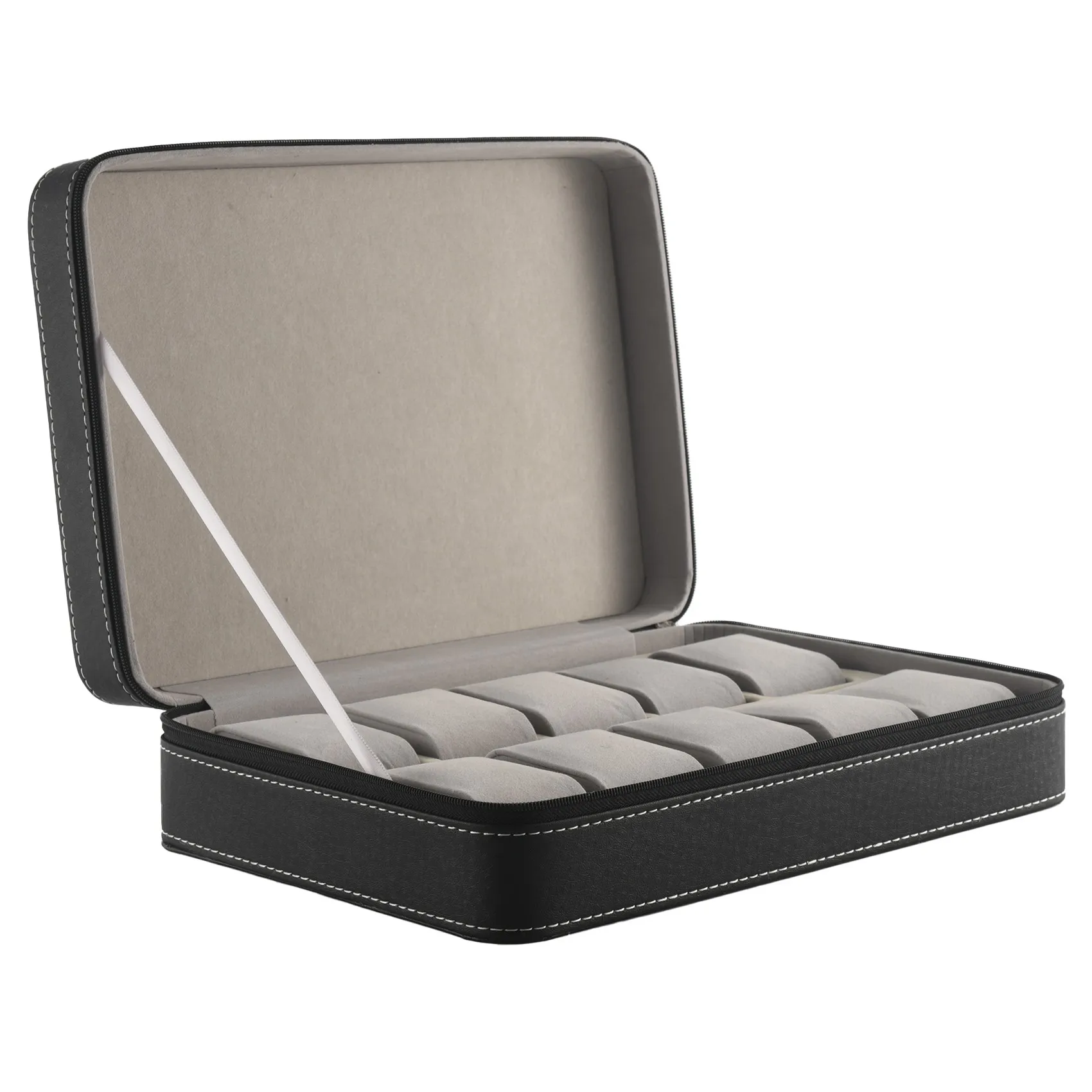 Most-Portable Watch Box Organizer PU Leather Casket With Zipper Classic Style 10 Grids Multi-Functional Bracelet Display Case