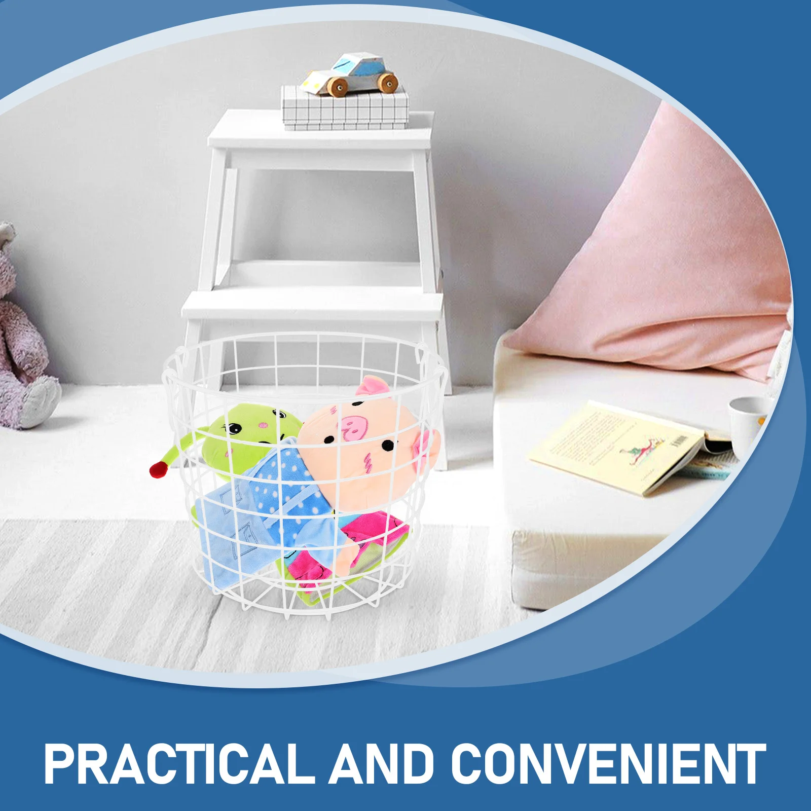 

Iron Grid Storage Basket Metal Wire Basket with Handle Sundries Organizer for Home Office Kitchen Desktop Fruit