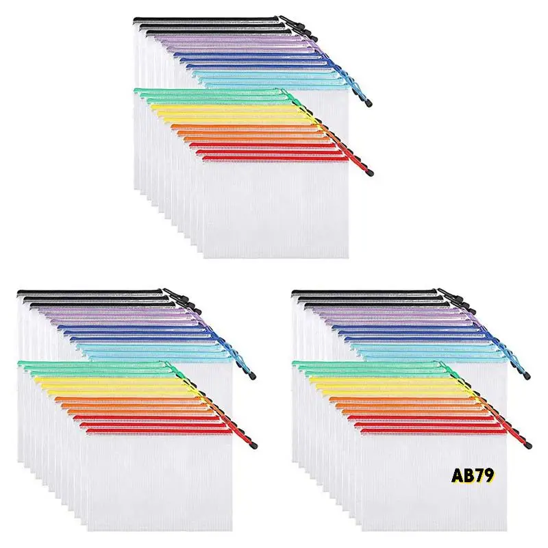 72Pcs 메쉬 지퍼 주머니 문서 가방, 플라스틱 우편 파일 폴더, 문자 크기/A4 크기, 사무용품