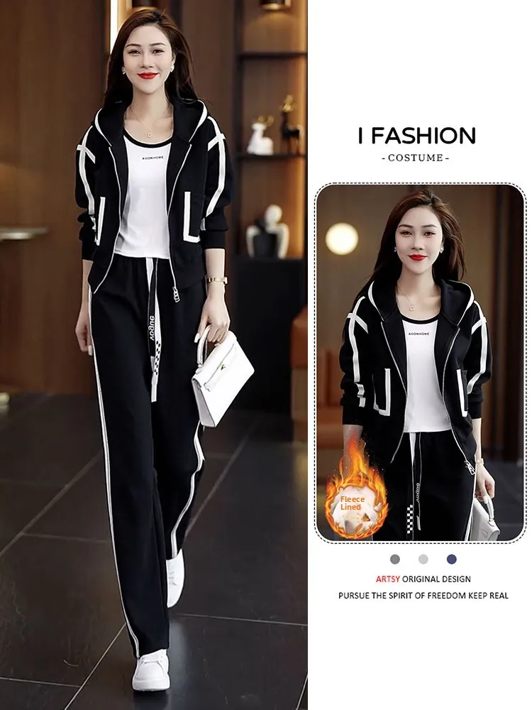 

Winter 2025 Women's Thiened Fce Casual Sports Suit Set Slimming Two-Piece Ensemble Faionable Sportswear Trapants