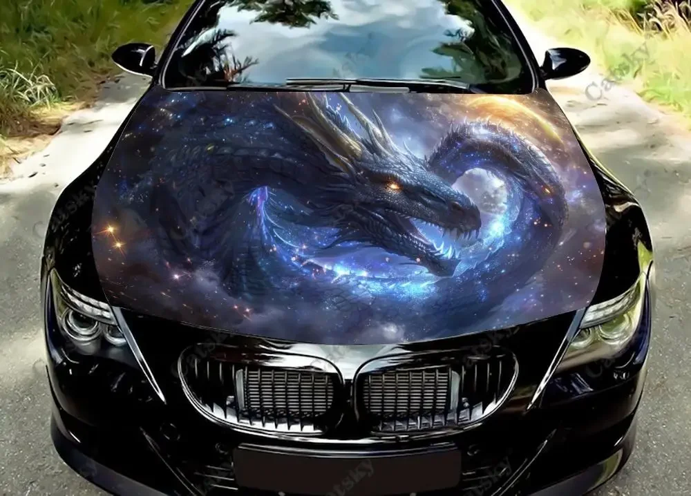 Dragon Flying in Space Car Hood Decal Stickers Wrap Vinyl Film Engine Cover Decals Sticker Car Hood Protective Film