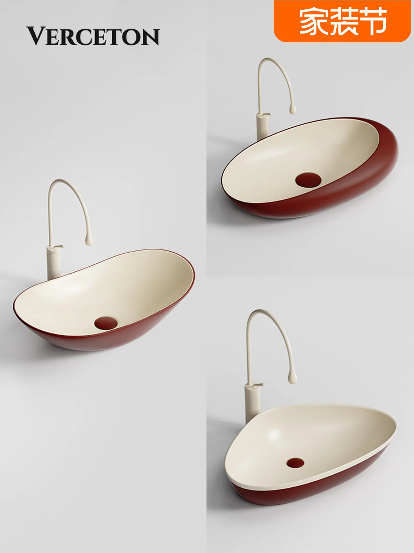 Contrast Color Series Washbasin Brick, Red Double Cream, Color Ceramic, Special-shaped Wash, Hand and Face Wash Basin