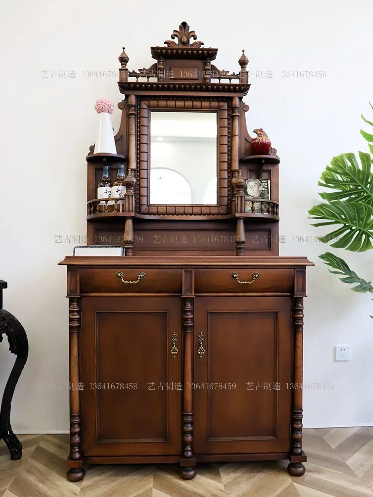 

Французский средневековый шип из цельного дерева и врезной боковой шкаф в стиле ретро, шкаф для прихожей, шкаф для обуви, декоративная полка для вина