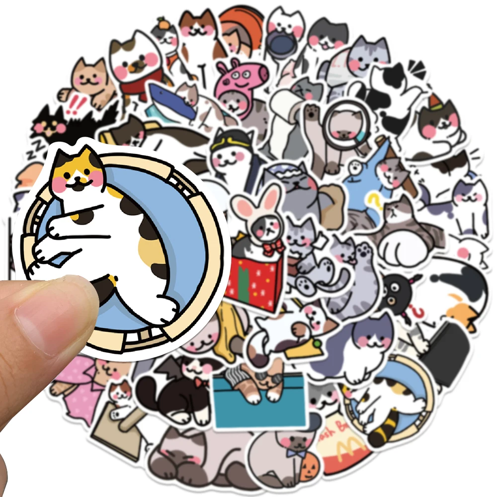 50pcs Cartoon Cat Sticker Cute Funny Decal For Fridge Backpack Envelope Label Magazine Decorative Sticker Student Reward Gift