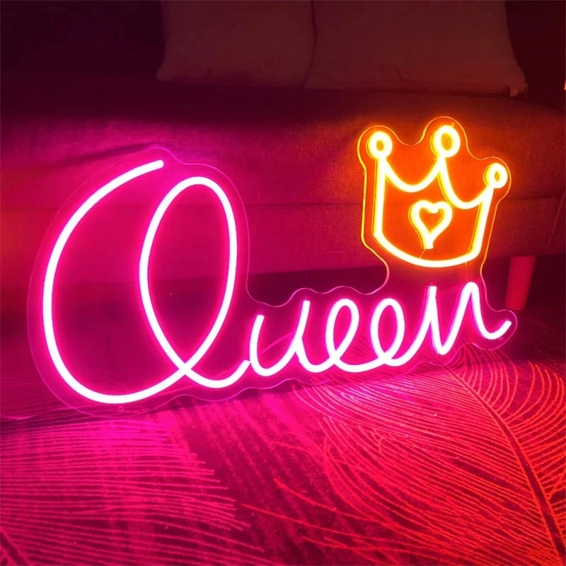 Neon Sign Queen Crown LED Transparent Acrylic Room Wall Neon Sign Teenager Kids Room Birthday Party Gifts Custom Neon Lights