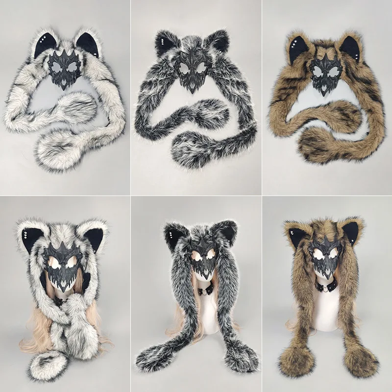 Halloween Cosplay Maskerade Dierenmasker Vosoren Pluche Masker Subcultuur Half Gezicht COS Weerwolfmasker Hoofddeksel Cosplay