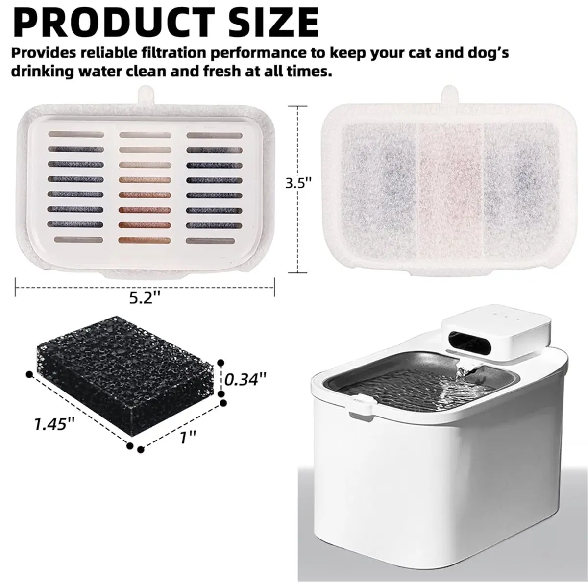 (A02R) Paquete de 15 Unidades de Filtro Rect Set para PET-KIT, Compatible con el Filtro de Repuesto para Bebedero de Agua Inalám