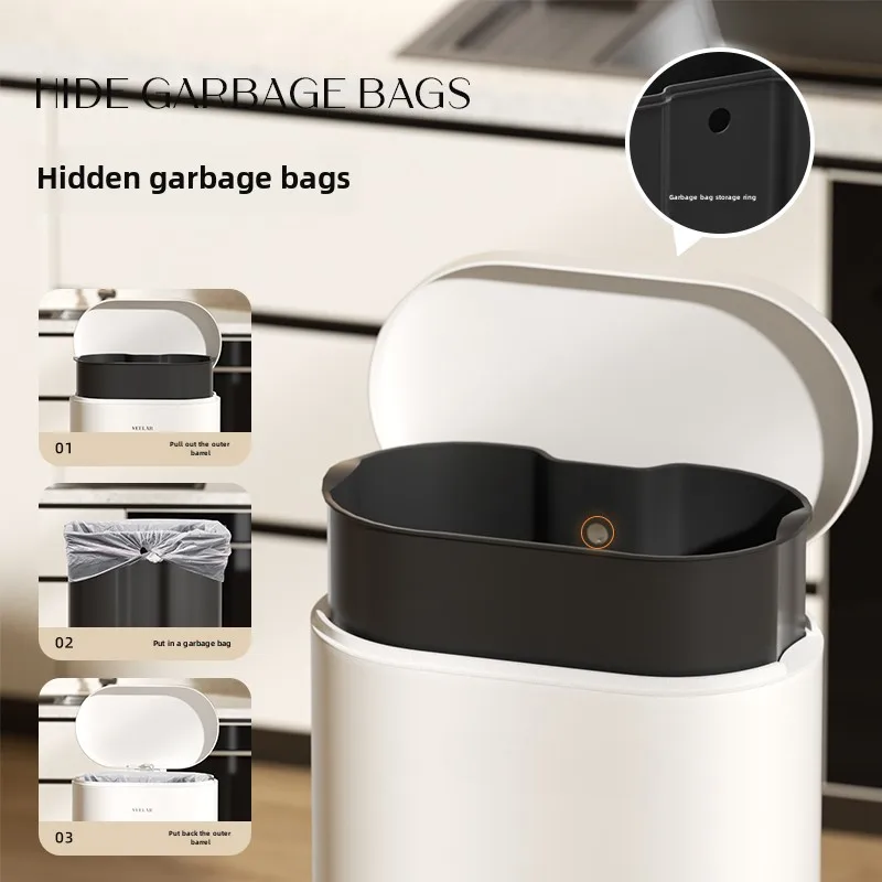 Large-capacity kitchen special trash can for household 2024 new no-bend high stainless steel high value