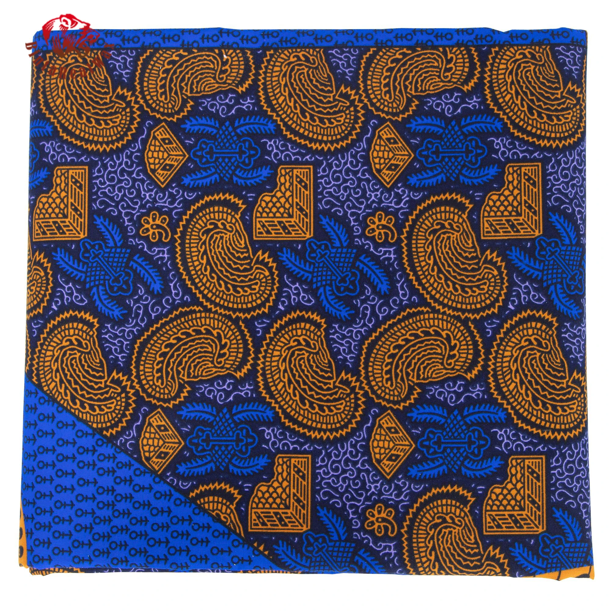 African Ankara Wax Print Fabric – Blue & Gold Peacock & Paisley Design Perfect for Dress, Skirt, Headwrap FP6703 view 6