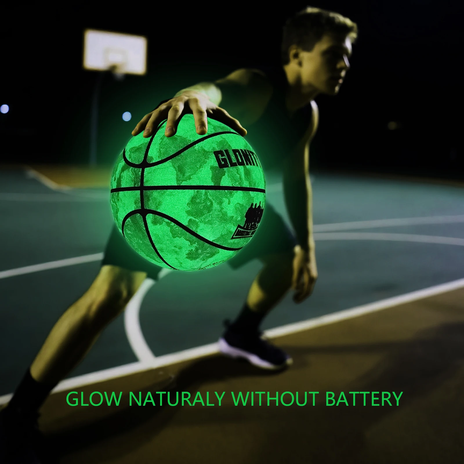 

Glowing Green BasketBall For Men Women,Official Size 5/6/7 Soft Composite Leather In&Outdoor Street Luminous Ball Night Use Game