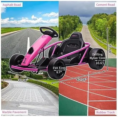 24V Go Kart for Kids 8-12 Years, 300W*2 Extra Powerful Motors, 9Ah Large Battery 8MPH High Speed Drifting with Music, Horn,Max L