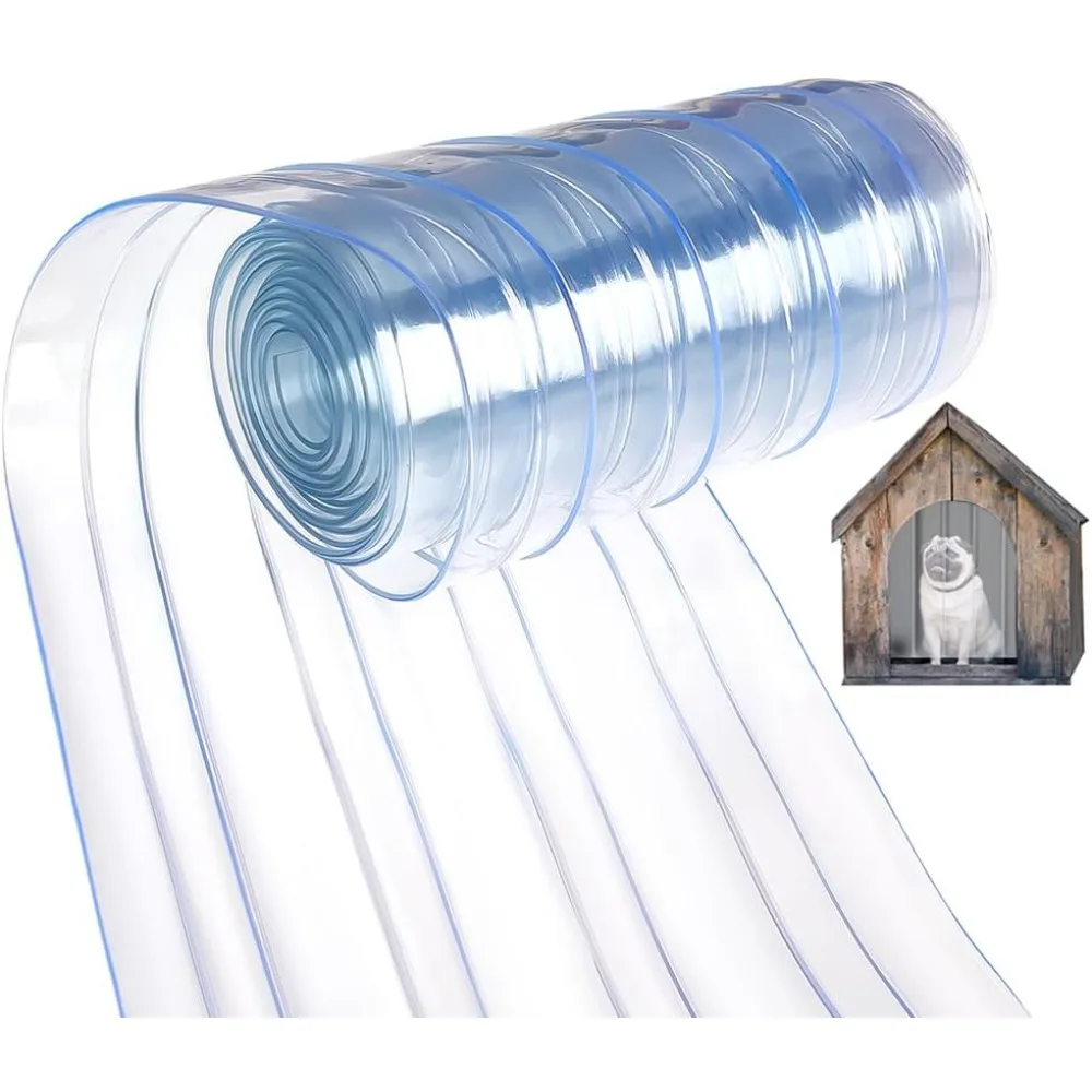 

9,8 фута пластиковая виниловая сменная полоса шириной 7,2 дюйма, синяя прозрачная ребристая занавеска из ПВХ для собачьего домика, дверной клапан, зимняя реклама