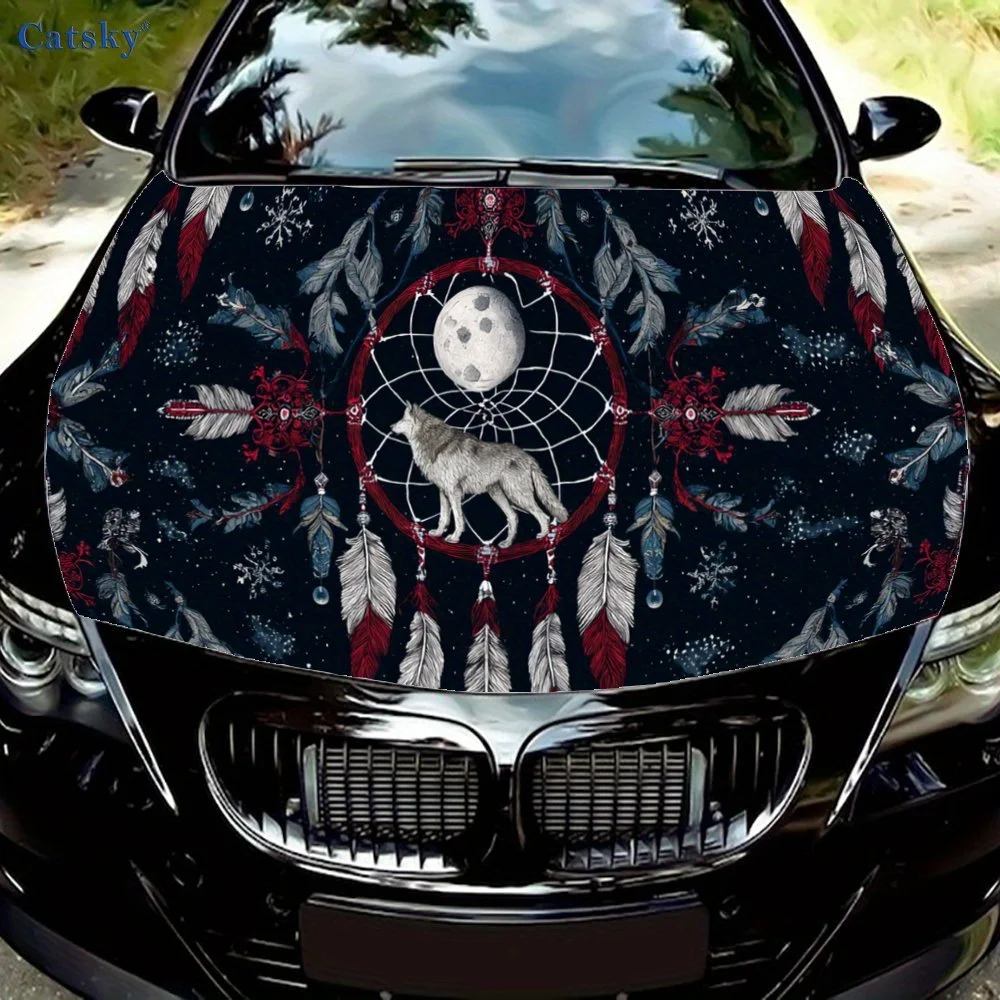 

Wolf and Red Dreamcatcher Car Hood Sticker, Personalized & Trendy Auto Art Decal, Self-adhesive Waterproof Car Exterior Vinyl Wr