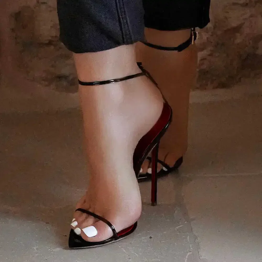 European Station 12cm pointed buckle strap thin strap sexy super high heels sandals size 35-46 thin heel  fashion shoes