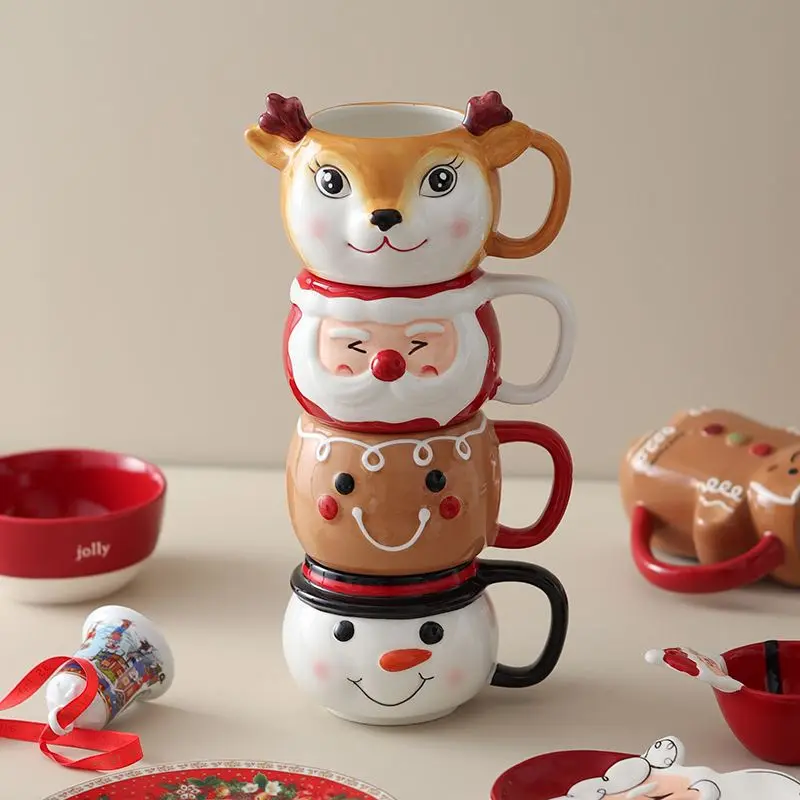 

Ceramic Coffee Mug Christmas Santa Cup Cute Deer Mug Couple Student Milk Water Mug Breakfast Cup Home Decor Gifts for Christmas