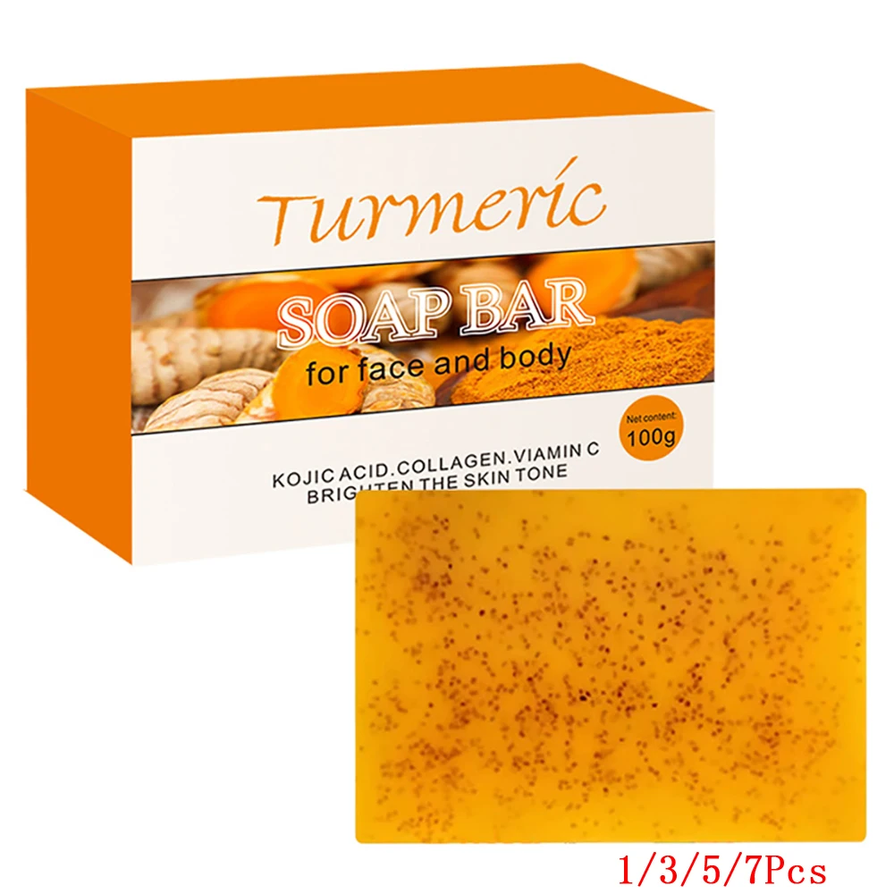1/3/5/7Pcs Turmeric Hand Made Soap, Lemon Kojic Acid Soap, Shower and Facial Soap body care