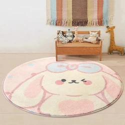 Alfombra redonda con diseño de conejo, tapete suave y esponjoso de felpa para decoración de dormitorio, mesita de noche, sencillo, lavable y antideslizante para sala de estar