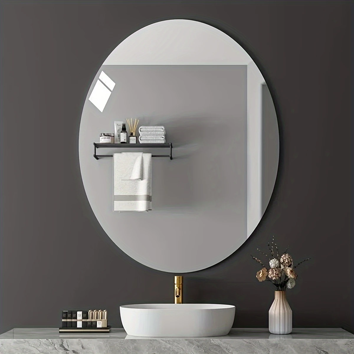 2D Acryl Ovaler Selbstklebender Spiegel Unregelmäßig Bohrfrei für Badezimmer Toilette Waschbecken Wohnzimmer Schlafzimmer Weicher Wandspiegel