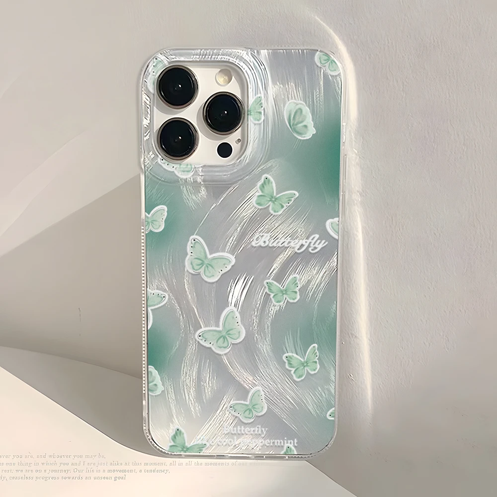 For iPhone 14 13 15 16 Pro Max Case Luxury Laser Silver Butterfly Phone Case for iPhone 11 12 Pro Max 14 15 16 Plus Cover Fundas