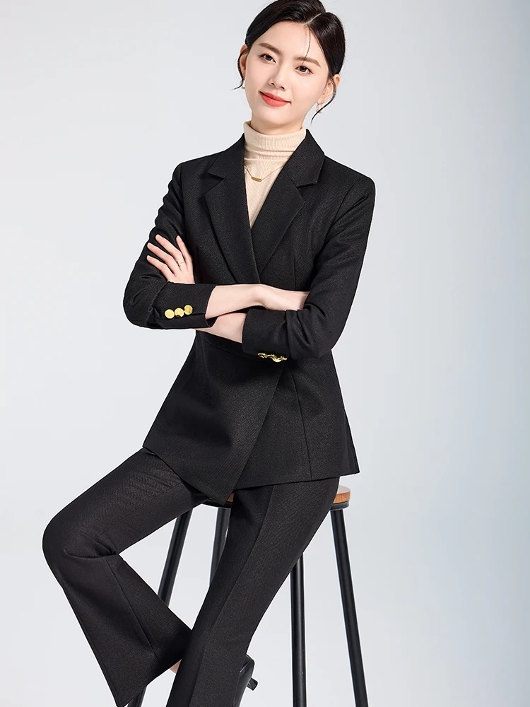 Elegant Blue Black Pink Women Pant Suit 2 Piece Set Office Ladies Female Business Work Wear Formal Blazer Jacket And Trouser