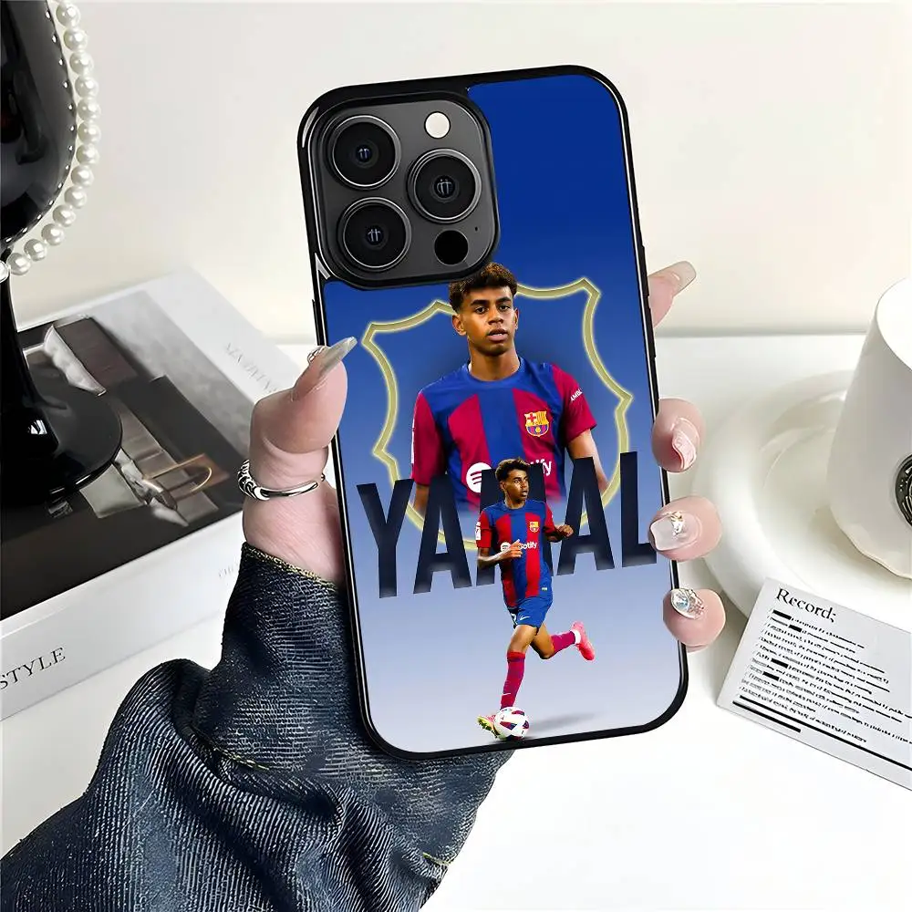 حافظة هاتف على شكل نجمة كرة القدم Y-Yamal مناسبة لهاتف Apple 16PRO MAX 15 14 13 12 MINI 11 غلاف صلب أسود