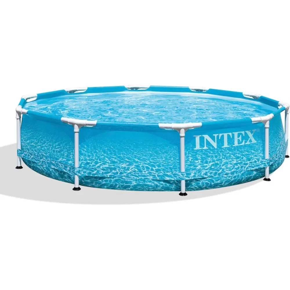 

Large Round Above Ground Swimming Pool with Reinforced Sidewalls and Metal Frame for Backyard or Outdoor Use,10Foot by 30 Inch