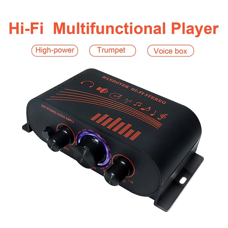 AK170 Audio Power Amplifier Dual Channel HIFI Stereo Audio Amplifier with LED Light Ring Portable Sound Amplifier-ABFB