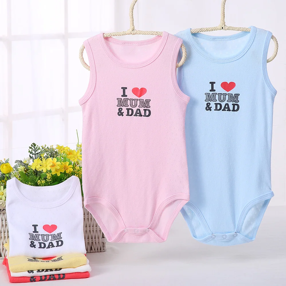 Baby Romper Summer Boys and Girls Clothes Kids Sleeveless 100% Cotton Rib Overall Baby Round Neck Clothing I Love Mum & Dad