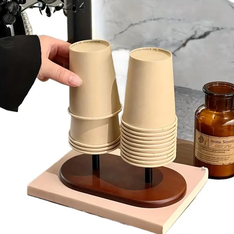 Drewniany pojemnik na kubki papierowe, organizer na blat do kawiarni, dozownik na jednorazowe kubki, artykuły gospodarstwa domowego