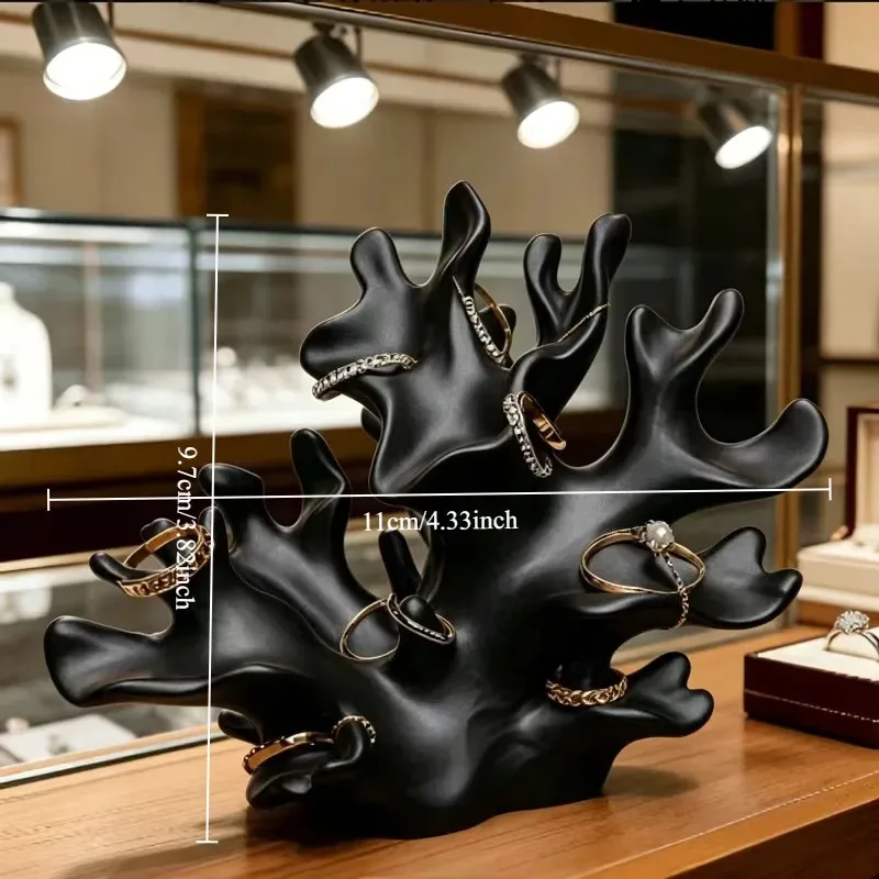 3D Printed Coral Branch Jewelry Holder Black Ring Display Stand Desk Decor Aesthetic Office Ornament Birthday Gift Figurine