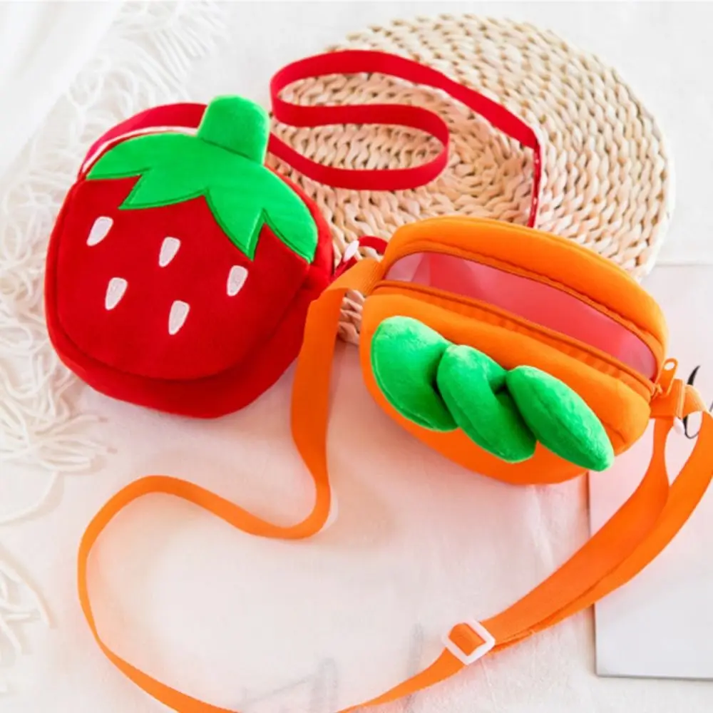 Simulation Carrot Carrot Plush Bag Trendy Fashion Lovely Strawberry Doll Bag Cartoon Cute Fruit Plush Shoulder Bags Kids