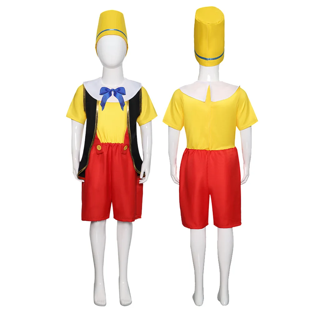 Pinocchi Costume for Kids Boys Funny Pinocchi Cosplay Costumes Child Clothes Free Nose Halloween Uniform for Kid