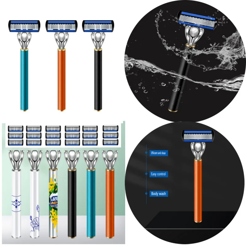 

YS00035-maYSnual shaver handle stainless steel old-fashioned shaver for men's six layer blade head manual metal knife holder